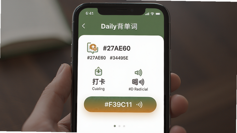 Daily������ �û��ʴ� ����չʾ�������򿨺ͷ�����ť����ɫ������#27AE60, #FFFFFF, #34495E, #F39C12