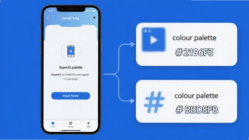 SuperAI��װ����ʾ��ͼ���ֻ���Ļ��ʾ��װ���棬������ɫ��colour_palette: #2196F3, #FFFFFF, #BBDEFB