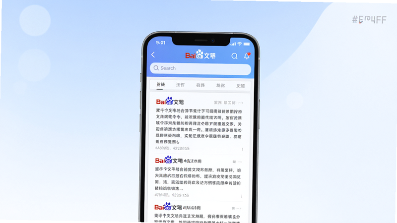 A smartphone screen showing Baidu Wenku app interface with document list and search bar, centered composition, background gradient in light blue and white, colour_palette: #4A90D9, #FFFFFF, #F0F4FF, #2C3E50