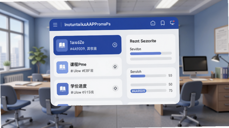 ��Ƽ̽�APP������Ԥ��ͼ������������ʾ�γ��б���ѧ�ֽ��ȣ�����Ϊ������һ�칫�ң���ɫ������#2B5A9C��������, #E8F0FE��ǳ����, #FFFFFF���ף�, #4A90D9��������, #333333����ң�