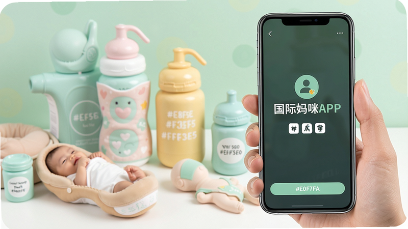 '��������APP���ذ�װ����ͼ�⣬�ֻ���Ļ��ʾ��װ��ɽ��棬������ĸӤ��Ʒ�������������£�colour_palette: #E8F5E9, #F3E5F5, #FFF3E0, #E0F7FA'