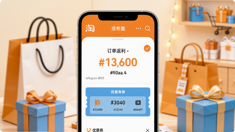 һ��APP������չʾ�������飬����λ����һ̨�����ֻ���Ļ����ʾ�������������Ż�ȯ��Ϣ����������ܰ�Ĺ��ﳡ�����й����������У�ɫ�ʴ���ʹ��#ff6a00ů�ȡ�#ffffff��ɫ��#333333��ҡ�#00a4ff�����������������ã��ʺ�ideogram-4ģ������