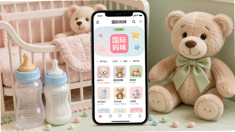 ��������app������չʾ����������Ϊ�ֻ���Ļ��ʾ����ĸӤ������ҳ��������Ͳ���Ӥ��������ƿ��С�ܵ�ĸӤԪ�أ�colour_palette: #FFD1DC, #FFF0F5, #87CEEB, #FFB6C1, #98FB98