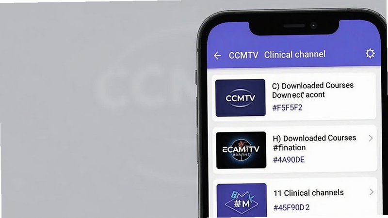 A close-up screenshot of CCMTV clinical channel app's offline download manager page showing downloaded courses, placed at right side, background soft gray, colour_palette: #F5F5F5, #FFFFFF, #4A90D9