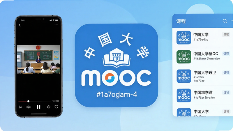 ideogram-4������ʾ�ʣ�������������й���ѧMOOCͼ�꣬���չʾ�ֻ���Ļ���ſγ���Ƶ���Ҳ���ʾ�γ��б�������Ϊǳ��ɫ���䡣��ɫ������#1a73e8, #ffffff, #e8f0fe��